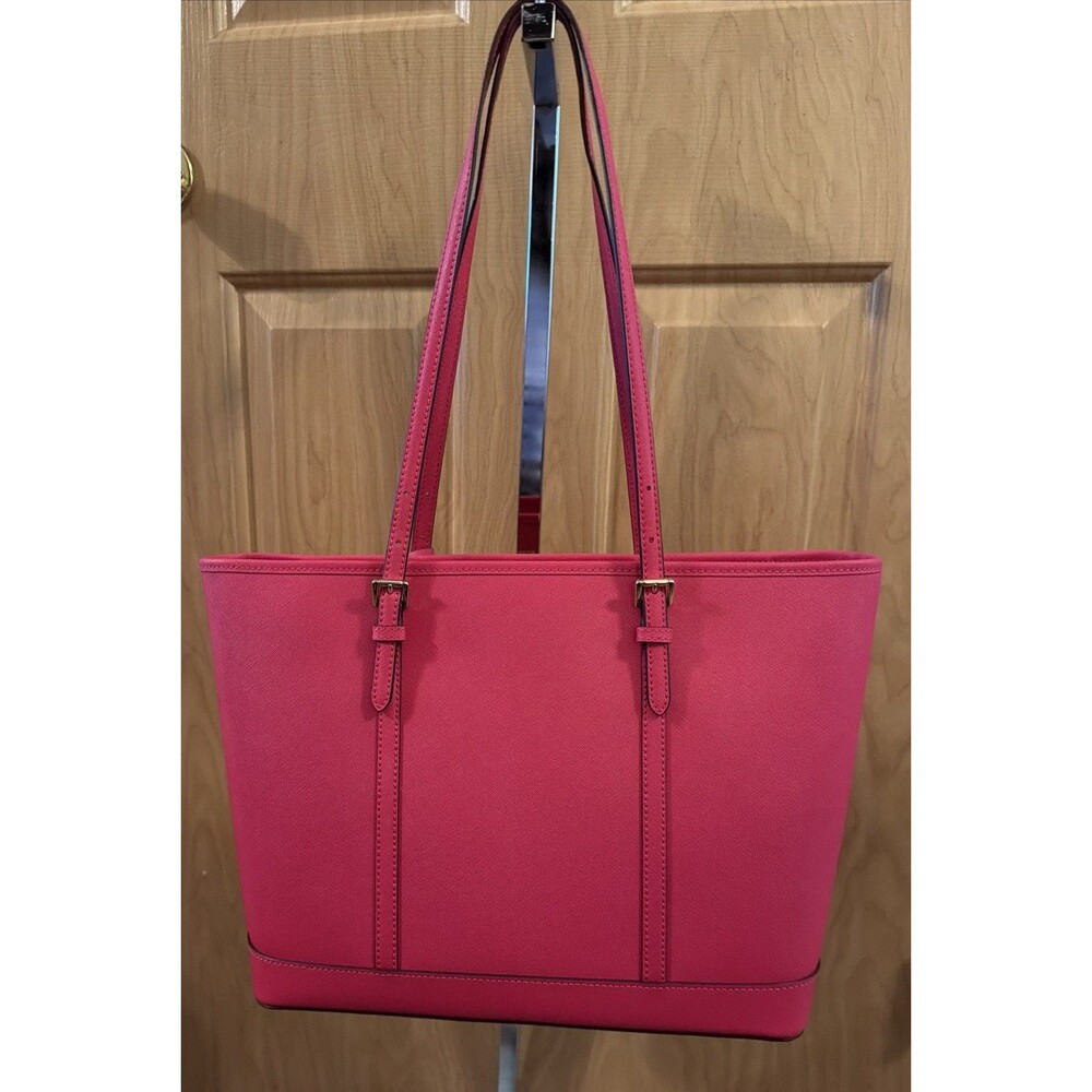 Michael Kors Jet Set Large Tote Fuchsia Pink Saffiano Leather Top Zip Gold. EUC! - Picture 5 of 16